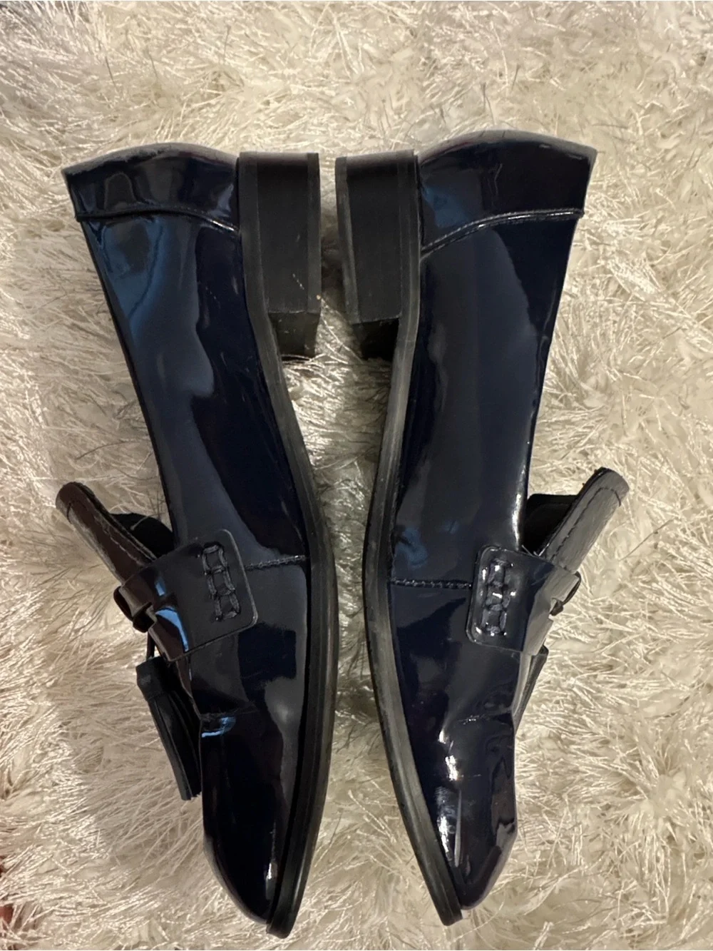 Tahari Deep Navy Patent Tassel Loafers - Picture 2 of 5